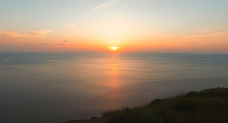 Fototapeta premium Serene sunset, calm ocean horizon, pastel sky