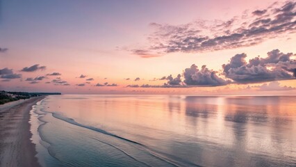 Fototapeta premium Serene sunset, calm ocean horizon, pastel sky
