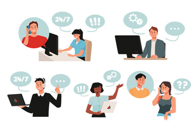 Customer support vector illustration set