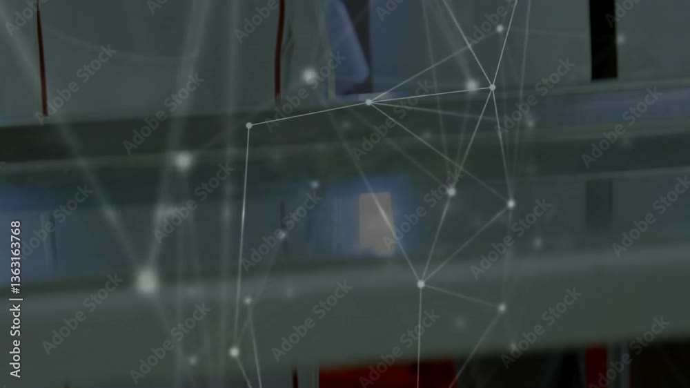 Poster network of connections and data processing animation over person using smartphone