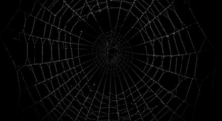 Obraz premium Intricate spider web glistening with dew against a dark background at dawn
