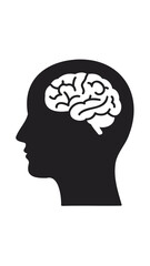Mind's Eye: A black and white silhouette of a human head, revealing the intricate form of the brain within, symbolizing intellect and thought.