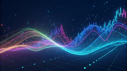 Fototapeta premium Abstract financial chart with glowing lines and bars for business analysis or technology background illustration.