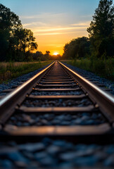 Railroad Tracks Leading to the Sunset