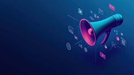 Digital megaphone with social media icons	