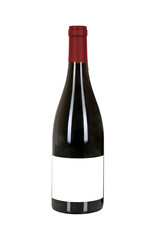 Red wine bottle with red cap and blank label isolated