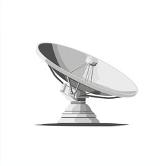 Large satellite dish in grayscale tones, vector illustration representing signal reception, communication, and space research.