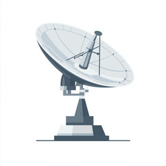 Satellite dish illustration in gray tones, vector design symbolizing communication, signal transmission, and space technology.