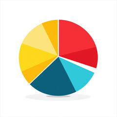 Fototapeta premium Flat vector colorful pie chart divided into sections, representing business data, statistics, and financial analysis.