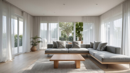 Fototapeta premium Modern living room with fireplace and stylish furniture