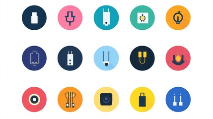 Colorful electrical appliance icons; simple background; website design