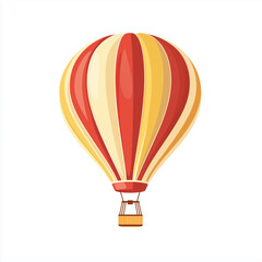Fototapeta premium Bright red and orange striped hot air balloon icon in minimalist flat design, representing air travel, adventure, and scenic flights.
