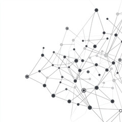 Minimal black and white neural network node design, symbolizing artificial intelligence, deep learning, machine processing, and complex data systems.