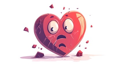 Fototapeta premium Heartbroken Cartoon Character: Emotional Sad Heart Illustration Design