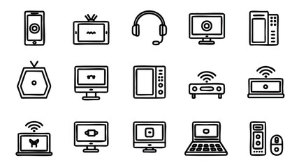 Simple Line Art Icons of Various Electronic Devices