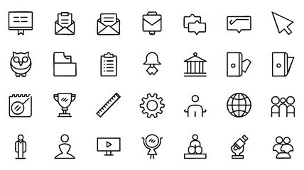 Simple Line Icons Representing Various Business and Communication Tools