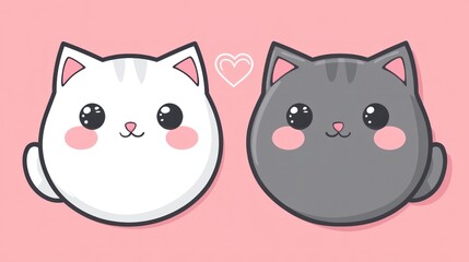 Cute cartoon cats in love, pink background, Valentine's Day card design