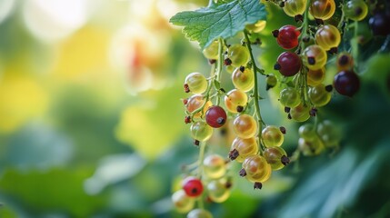 White currants ripening on the branch during summer