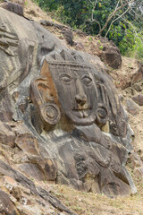 Obraz premium Sculptures carved into the rock at the archaeological site of Unakoti in the state of Tripura. India.