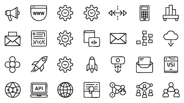 Set of Simple Line Icons Representing Web Development and Digital Services