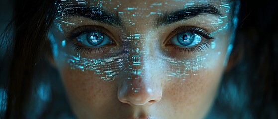 Womans face with digital overlay.