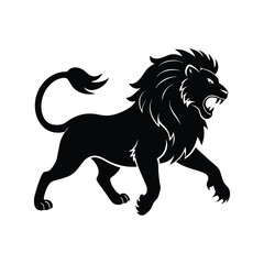 A lion in a powerful pouncing position silhouette vector art illustration
