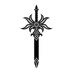 A ornamental sword with a decorative hilt silhouette vector art illustration
