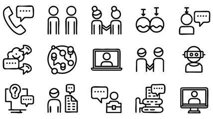 Simple Line Icons Depicting Communication, Collaboration, and Technology