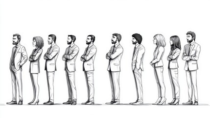 Business people standing in line drawing style	
