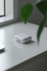 Fototapeta premium White Wireless Earbuds Charging Case