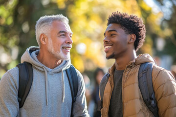 Fototapeta premium An adult mentoring a teenager, warm and educational, everyday scene.