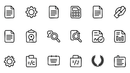 Collection of Black and White Business and Document Icons