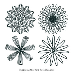 Obraz premium Spirograph pattern illustration. Vintage spirograph hand drawn illustration. Set of spirograph pattern illustration