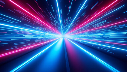 Fototapeta premium Futuristic Tunnel with Neon Pink and Blue Lights