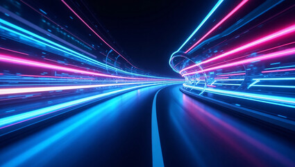 Futuristic Tunnel with Neon Pink and Blue Lights