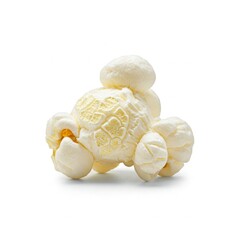 White popcorn, isolated on white background. Airy snack, ready to eat. Perfect for movie night, light food.

