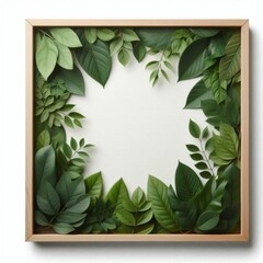 Fototapeta premium Frame of Lush Green leaves cut out isolated on white background. Space for text.