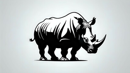 Fototapeta premium Powerful black and white rhino illustration, perfect for logos, branding, or wildlife design projects. Bold silhouette graphic.