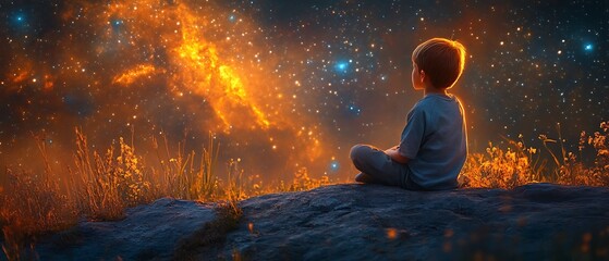 Obraz premium Child Gazing at Cosmic Landscape