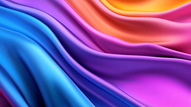 Vibrant multicolored silk fabric waves in abstract background, textile design, festive carnival theme