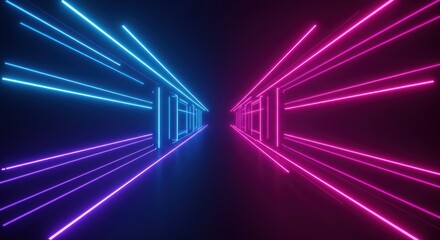 Fototapeta premium Futuristic neon corridor with vibrant blue and pink lights, creating depth