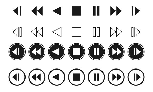 media player icon button set vector illustration isolated on white background.