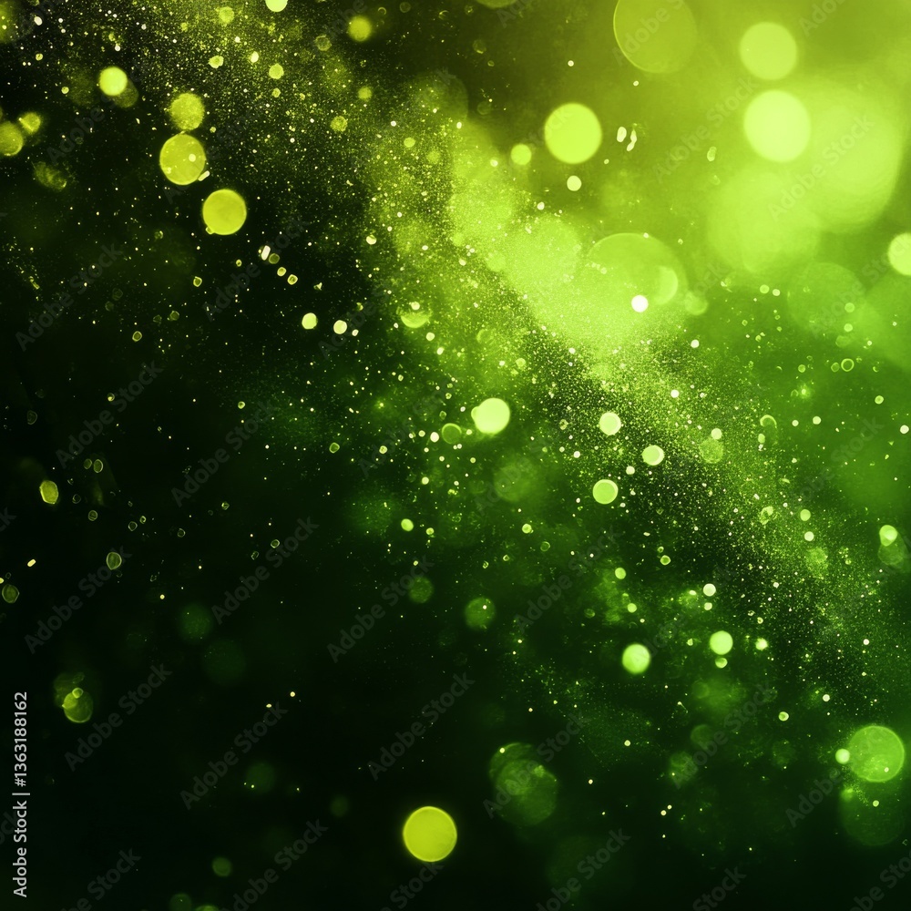 Leinwandbilder Ethereal Green Glow: A mesmerizing display of sparkling particles and soft bokeh lights creating a dreamy, abstract atmosphere.