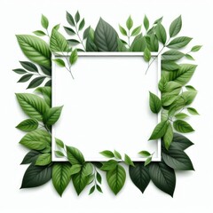 Naklejka premium Frame of Lush Green leaves cut out isolated on white background. Space for text.