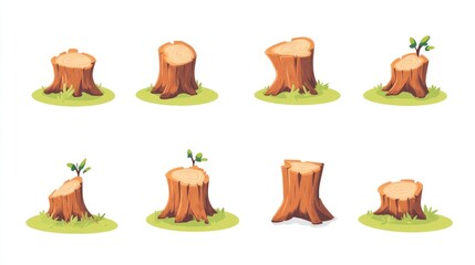Tree stumps, regrowth, nature, illustration, game asset