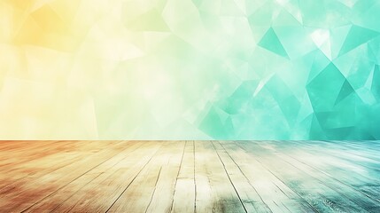 Wooden floor with geometric wall.