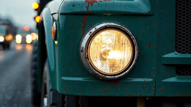 headlight of a large truck close-up