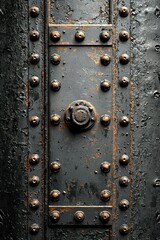 Fototapeta premium Ancient Rusty Metal Door with Rivets: A Dark, Grungy Texture