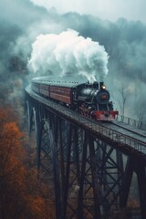 Steam Train on Misty Bridge
