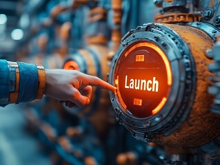 Worker launching industrial process.